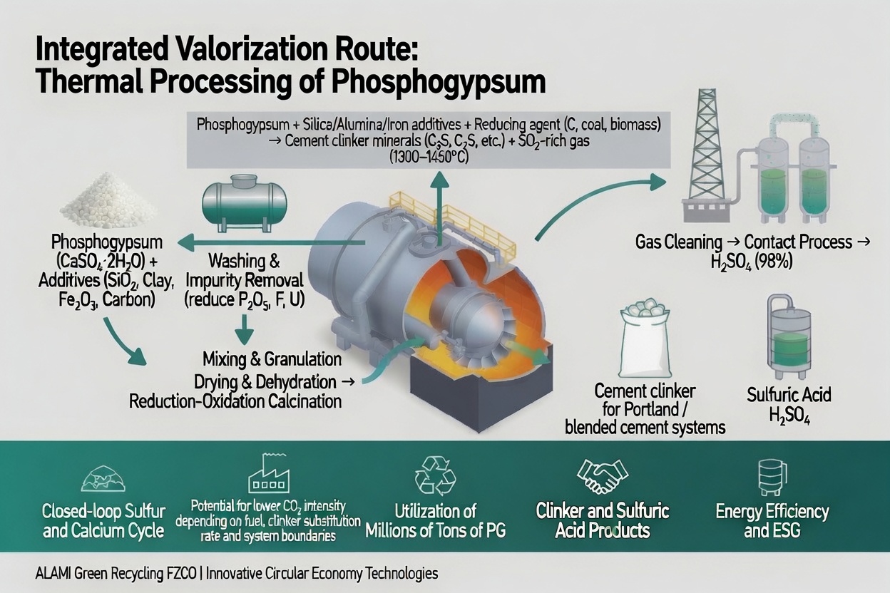 Thermal Processing of Phosphogypsum to Cement Clinker and Sulfuric Acid