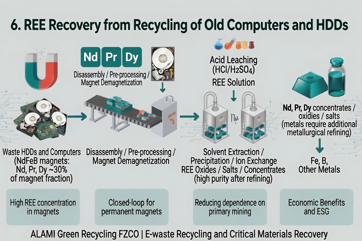 REE Recovery from Recycling of Old Computers and HDDs